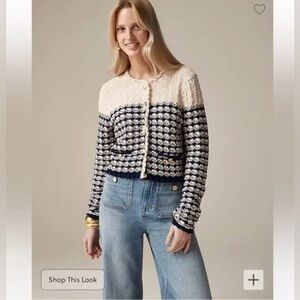 J.CREW | MEDIUM TEXTURED CROCHET KNITTED CROPPED LADY JACKET IN NAVY BLUE